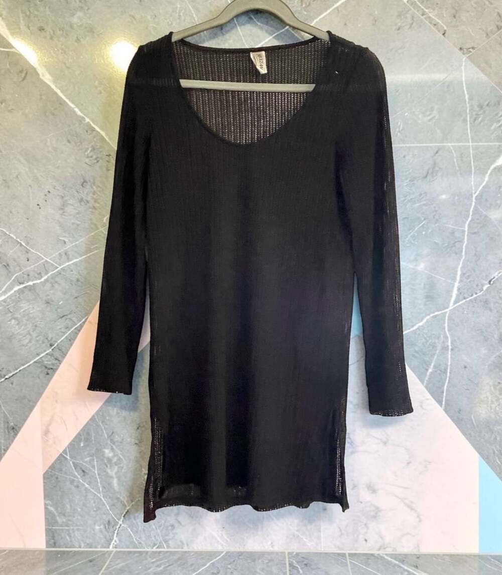 24th & Ocean Black Sheer Knit Long Sleeve Tunic Cover-Up Size S